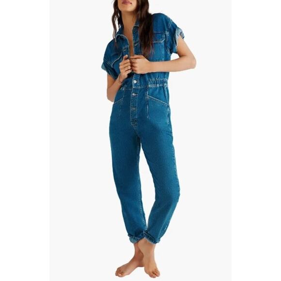 NWT Free People We the Free Marci Denim Jumpsuit - Picture 1 of 9